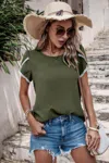 Truedames Color Block Trim Flutter Sleeve Round Neck Top In Green