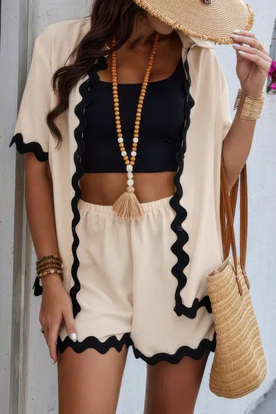 Truedames Color Block Two Pieces Button Blouse Sets In Multi
