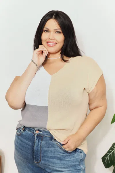 Truedames Color Block V-neck Knit Top In Multi