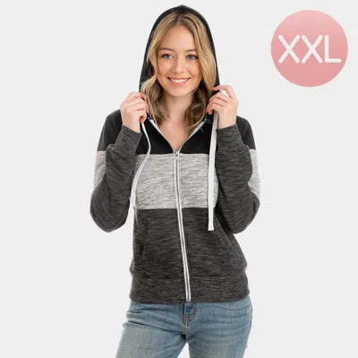 Truedames Color Block Zip Up Hoodies Sweater In Black