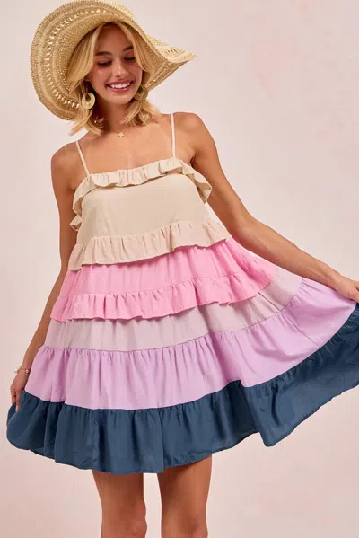 Truedames Color Blocked Tiered Dress In Multi