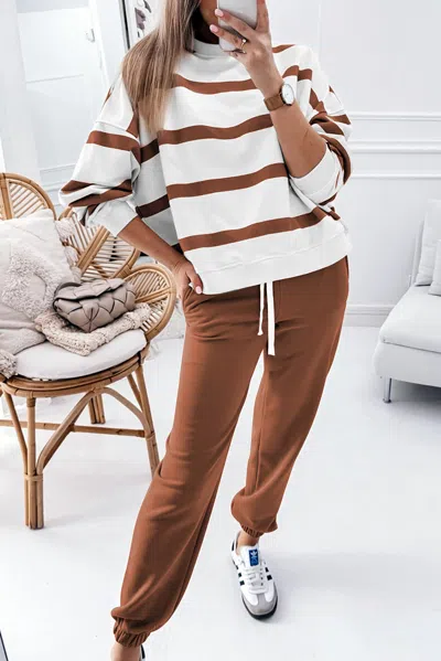 Truedames Color Checke Textu Split Pullover Top And Pants Set In Multi