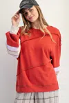 Truedames Color Mix Embroidered Washed Pullover In Red