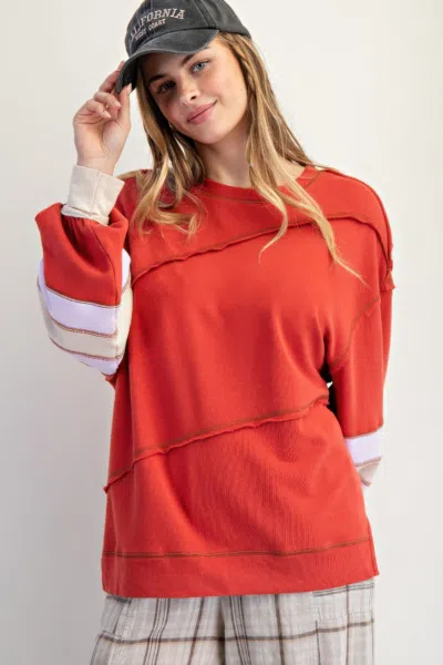 Truedames Color Mix Embroidered Washed Pullover In Red