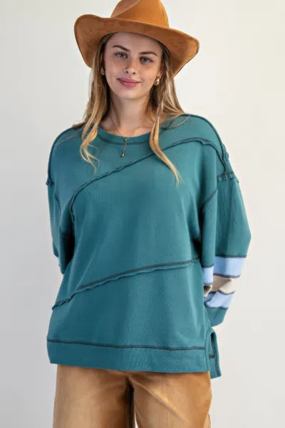 Truedames Color Mix Embroidered Washed Pullover In Blue