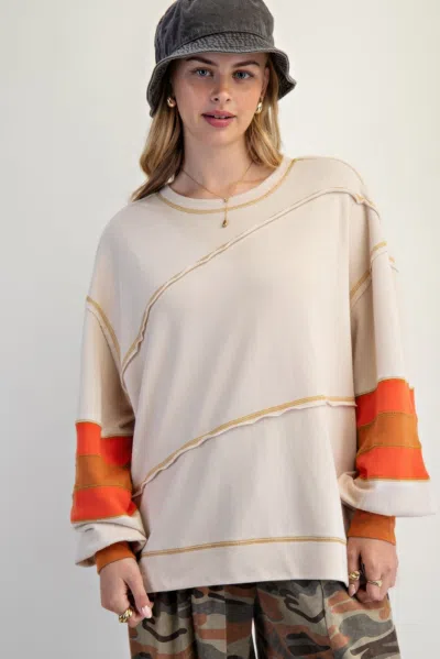 Truedames Color Mix Embroidered Washed Pullover In Neutral