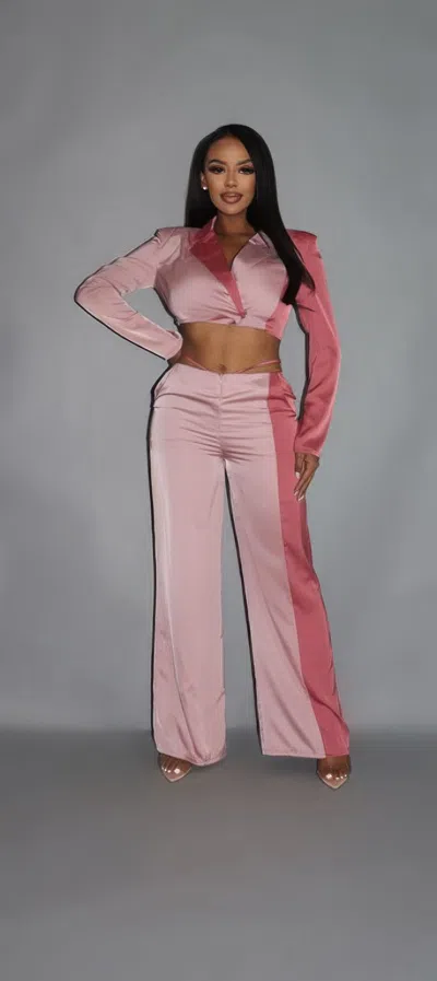 Truedames Colorblock Crop Blazer With Matching Low Rise Wide Leg Pant Set With Pockets In Gold