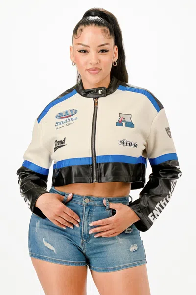 Truedames Colorblock Crop Jacket In Neutral