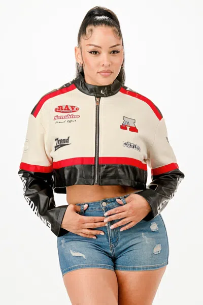 Truedames Colorblock Crop Jacket In Red