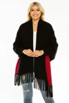 Truedames Colorblock Fringe-trimmed Open Wrap In Black