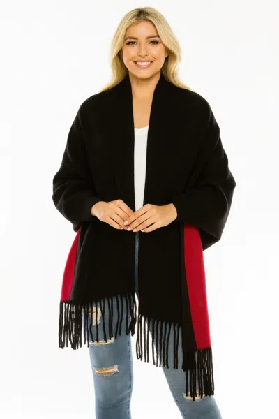 Truedames Colorblock Fringe-trimmed Open Wrap In Black