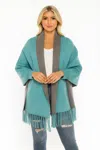 Truedames Colorblock Fringe-trimmed Open Wrap In Blue