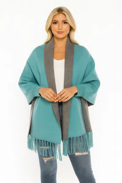 Truedames Colorblock Fringe-trimmed Open Wrap In Blue