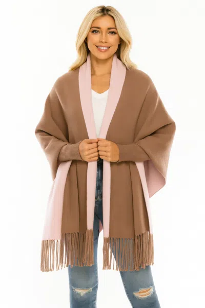 Truedames Colorblock Fringe-trimmed Open Wrap In Brown