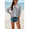 Truedames Colorblock Guipure Lace Insert Button Front Shirt In Black