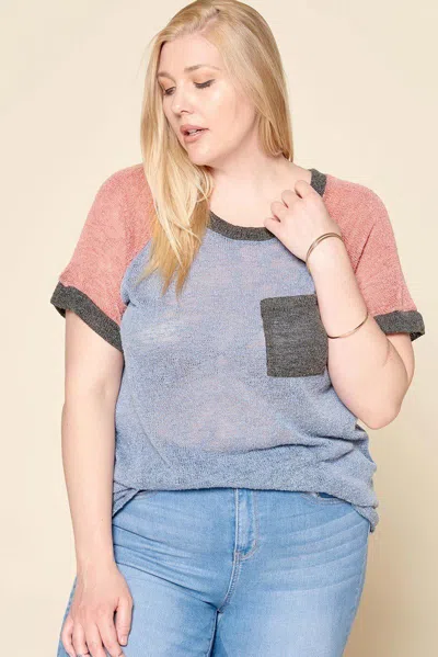 Truedames Color-blocked Sweater Knit Top In Blue