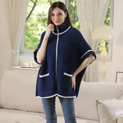 Truedames Colored Edge Front Pockets Zipper Jacket In Blue