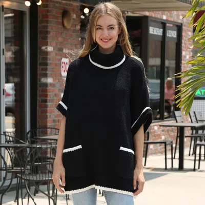 Truedames Colored Edge Solid Sleeveless Pocket Sweater In Black