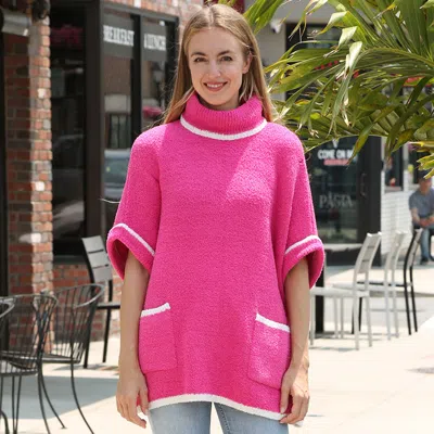 Truedames Colored Edge Solid Sleeveless Pocket Sweater In Pink