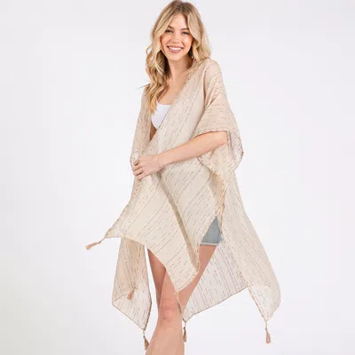 Truedames Colored Stitch Trip Tassel Kimono Poncho In Gray