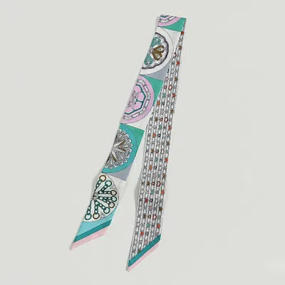 Truedames Colorful Circle Motif Abstract Pattern Printed Twilly Skinny Scarf In Blue