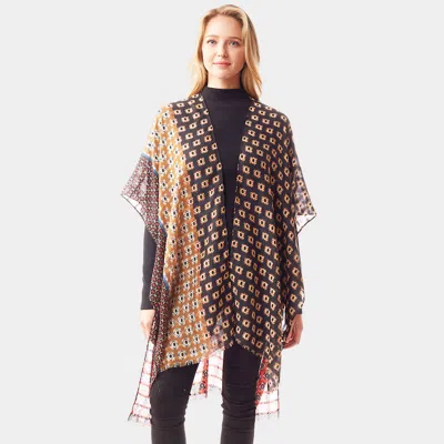 Truedames Colorful Geometric Printed Ruana Poncho In Black
