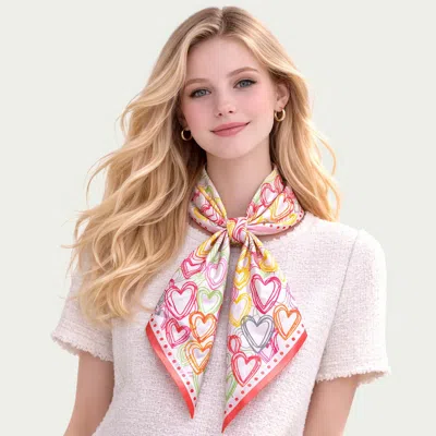 Truedames Colorful Heart Pattern Print Square Bandana Scarf In Orange