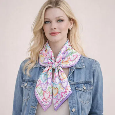 Truedames Colorful Heart Pattern Print Square Bandana Scarf In Purple