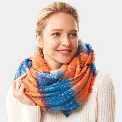 Truedames Colorful Plaid Check Infinity Scarf In Blue