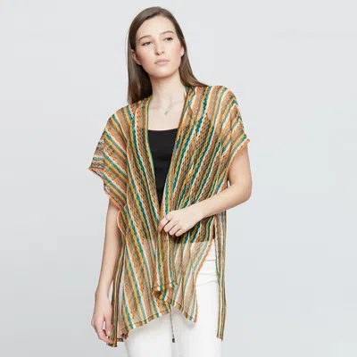 Truedames Colorful Striped Cover Up Kimono Poncho In Green