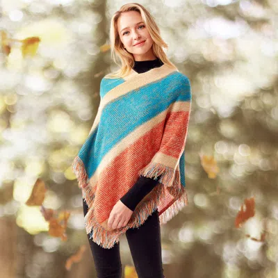 Truedames Colorful Vertical Stripe Patterned Poncho In Blue