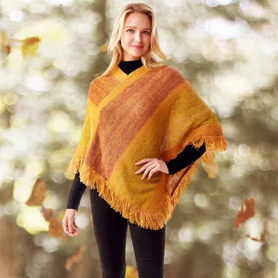 Truedames Colorful Vertical Stripe Patterned Poncho In Yellow