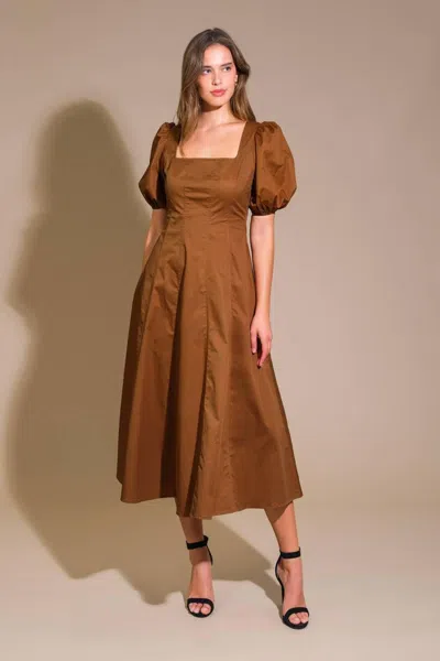 Truedames Colors Of My Heart Woven Midi Dress In Brown