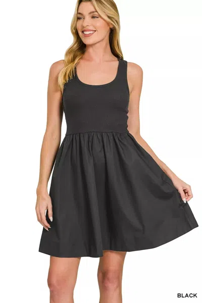 Truedames Combined Knit & Woven Midi Dress In Black