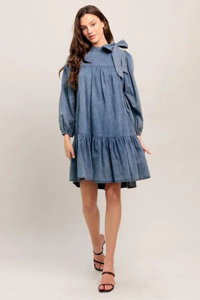 Truedames Common Ground Light Weight Denim Mini Dress In Blue