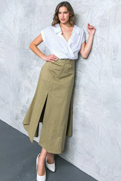 Truedames Complete Crush Twill Midi Skirt In Green