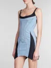 Truedames Contrast Adjustable Strap Denim Dress In Blue