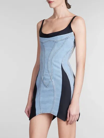 Truedames Contrast Adjustable Strap Denim Dress In Blue