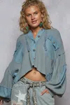 Truedames Contrast Cropped Jacket With Raw Edge Detail In Blue