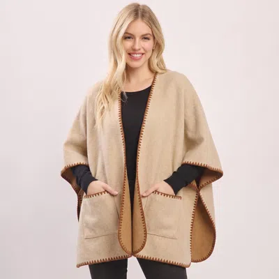 Truedames Contrast Stitch Trip Open Front Poncho In Brown