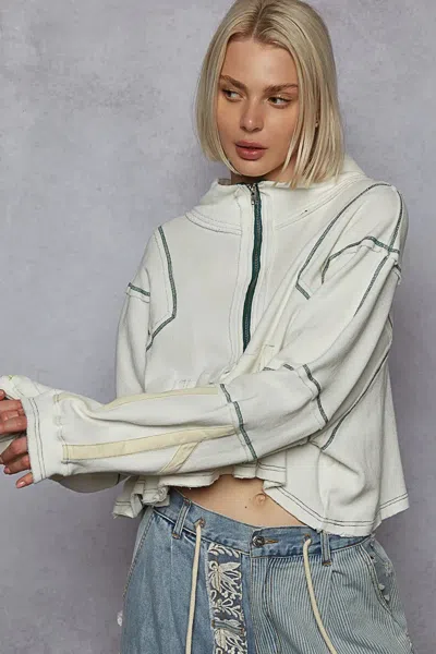 Truedames Contrast Stitching Zip Front Sweatshirt In Gray