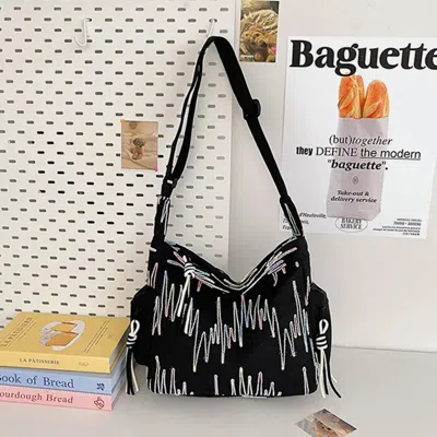 Truedames Contrast Texture Shoulder Bag In Black