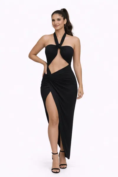 Truedames Convertible Strap Evening Dress With Waist Cutouts In Black