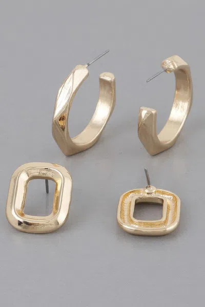 Truedames Copper Metal Clip Earrings Set In Gold