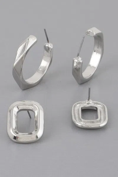 Truedames Copper Metal Clip Earrings Set In Silver