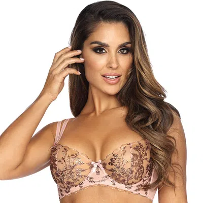 Truedames Copper Rose Sheer Mesh Balconette Bra In Beige