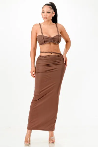 Truedames Cord Top And Skirt Set In Brown