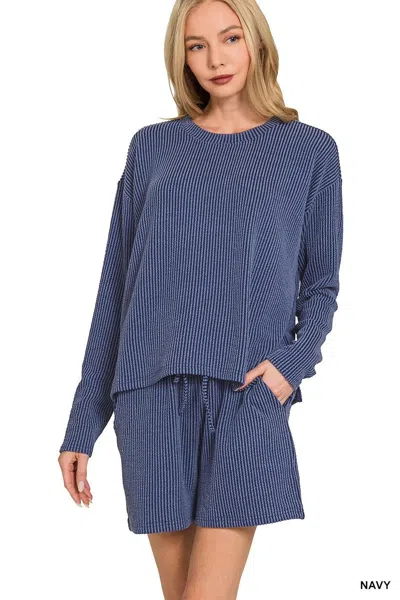 Truedames Corded Rib Long Sleeve Tee And Shorts Set In Blue