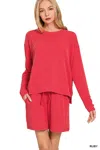 Truedames Corded Rib Long Sleeve Tee And Shorts Set In Pink