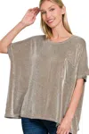 Truedames Corded Rib Oversized Short Sleeve Top In Brown